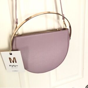 Pastel lilac Round Structured Semi Circle small Handbag Clutch Crossbody purse